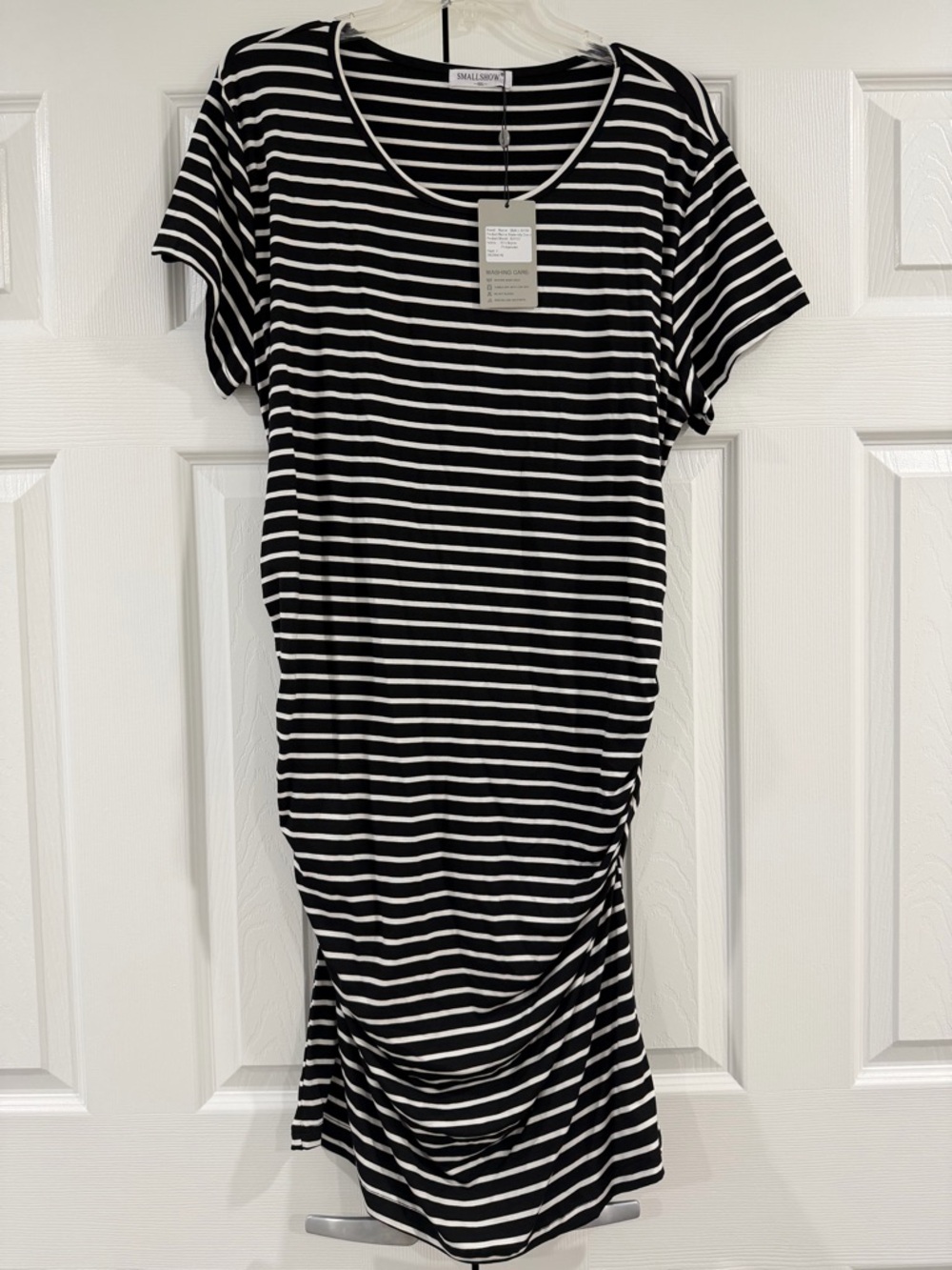 Maternity Black & White Striped Short Sleeve Dress